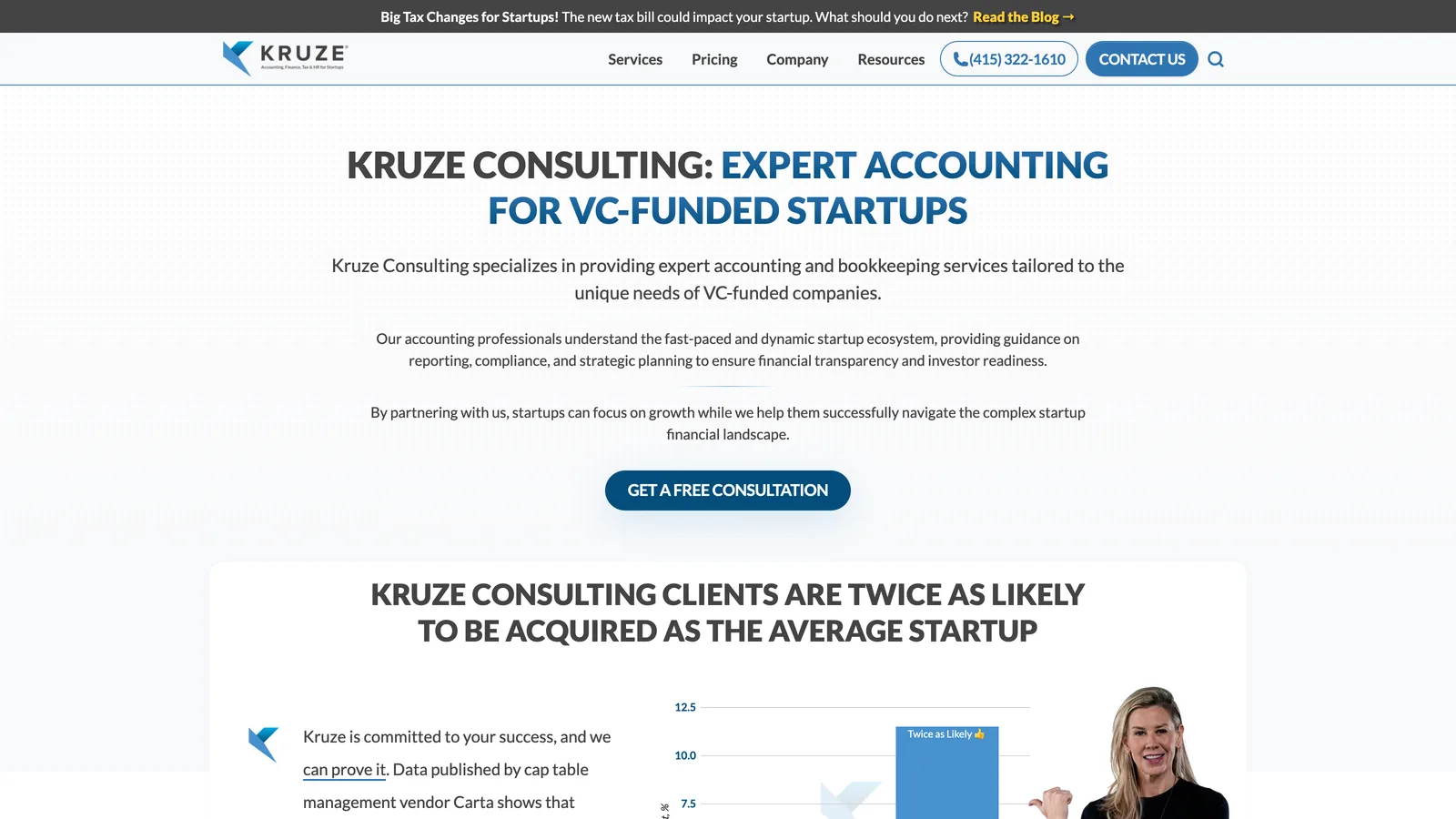 Screenshot of the Kruze Consulting accounting website homepage