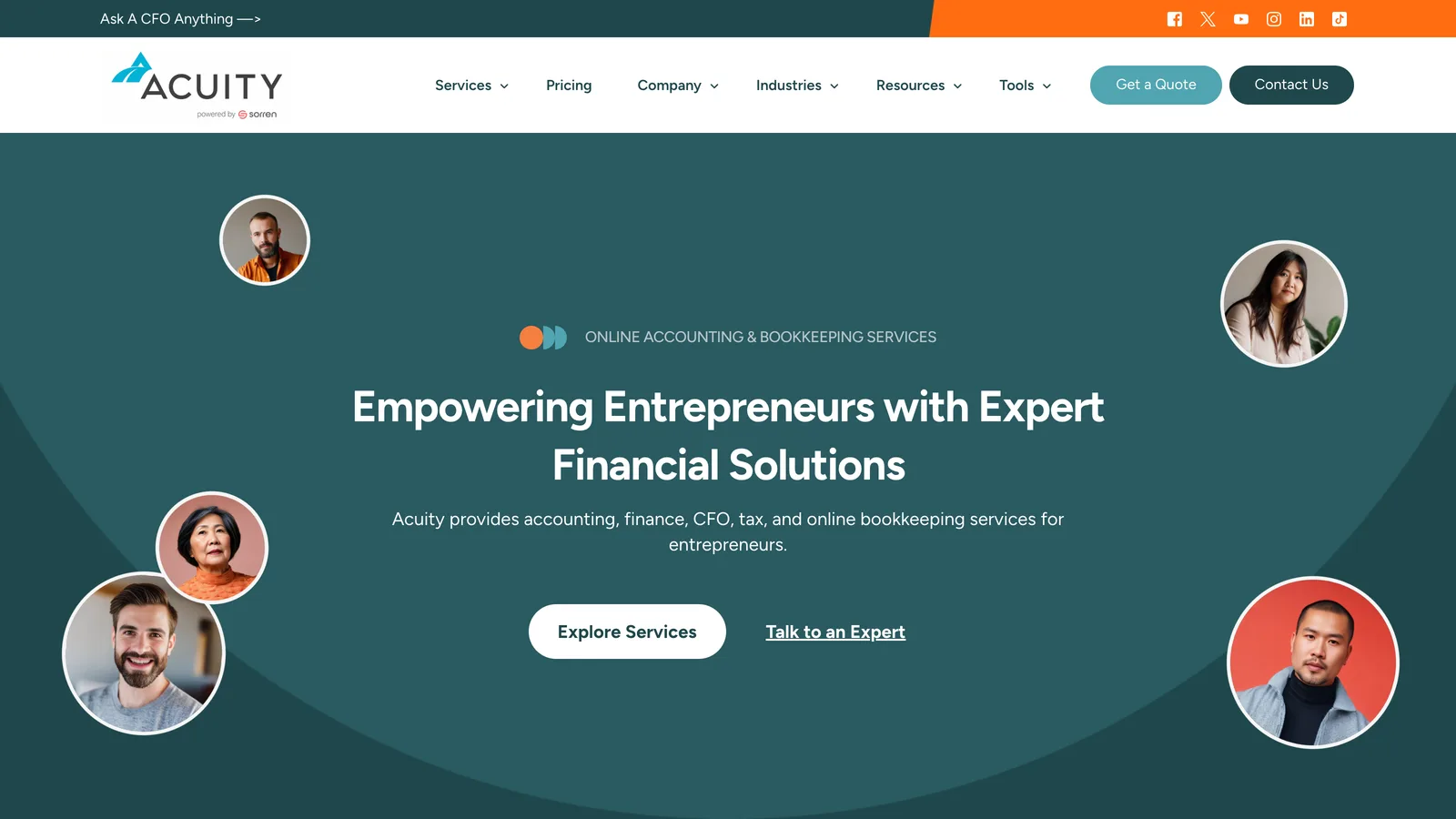 Screenshot of the Acuity accounting website homepage