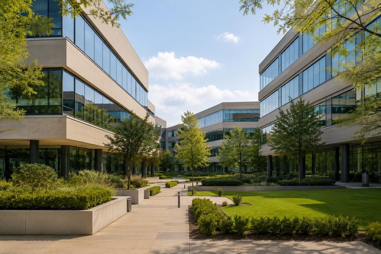 Modern business park office exterior